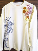 和柄菊葉柄刺繍 和柄長袖Tシャツ